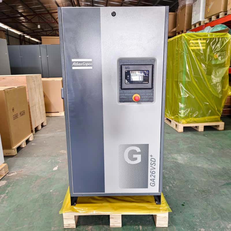 Atlas Copco Luftkompressor Original GA26 VSD + 26kW 35HP Oljeinjisert roterende skrueluftkompressor med variabel hastighet 13Bar